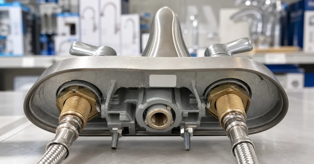 American Standard faucet underside showing model number location for cartridge identification
