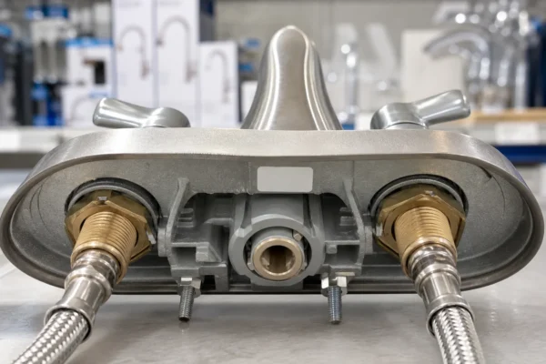 American Standard faucet underside showing model number location for cartridge identification