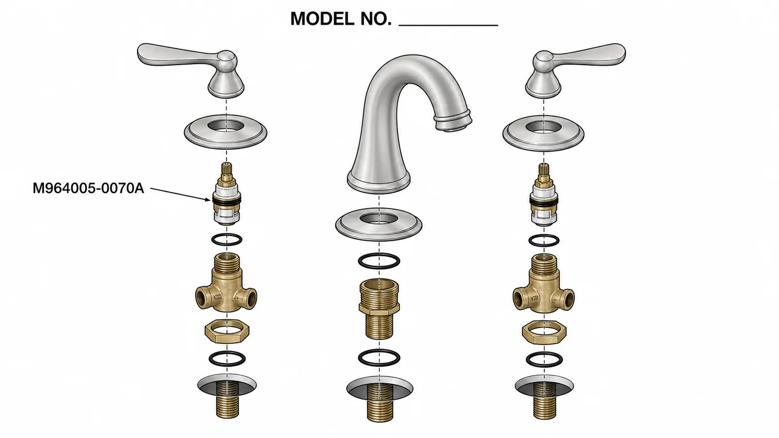 American Standard repair-parts diagram with cartridge kit number called out for a widespread lavatory faucet