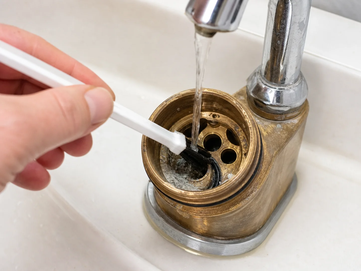 Cleaning and flushing a faucet valve body before installing a new cartridge